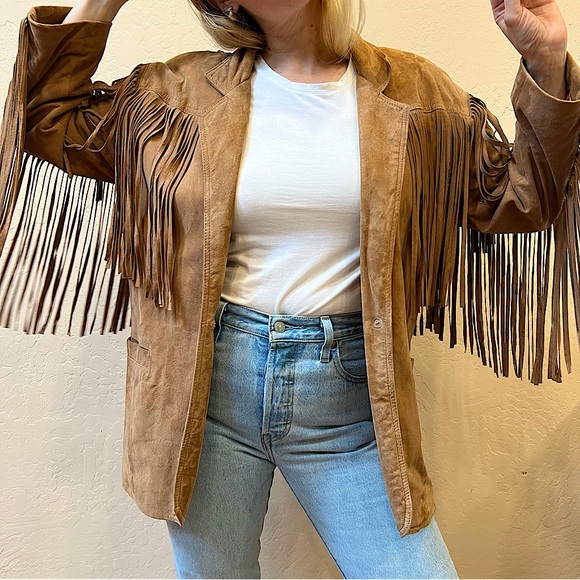 Vintage Western Open Front Super Soft Tan Suade Boho Jacket - Picture 1 of 17